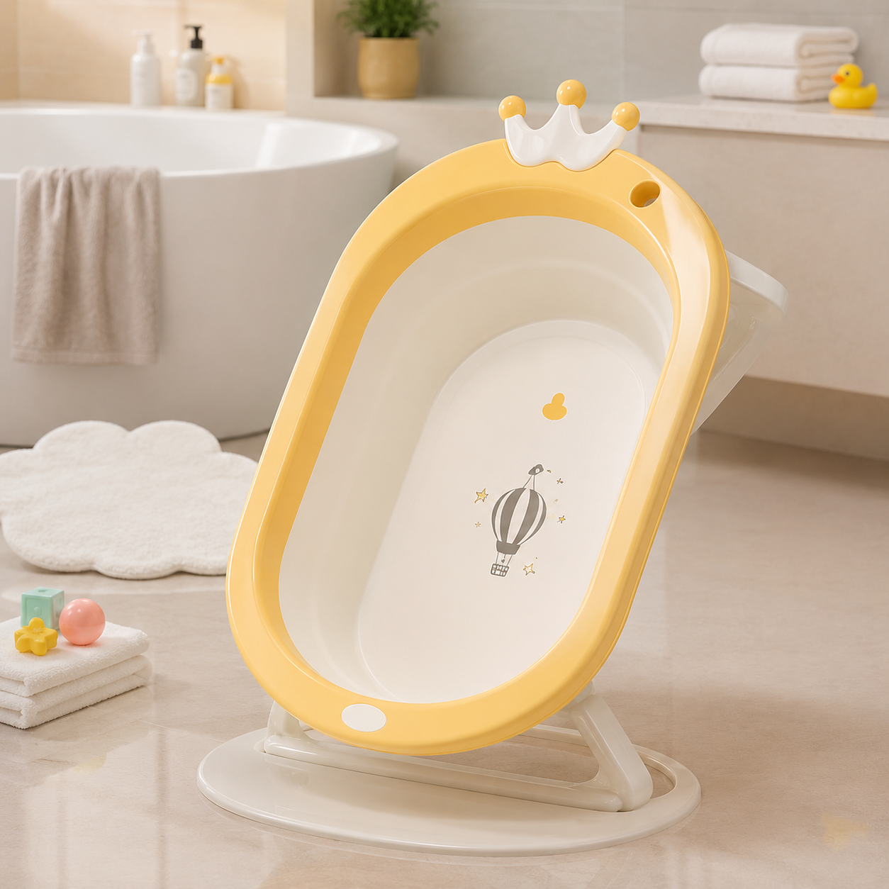FOLDABLE BABY BATH TUB WITH STAND - YELLOW