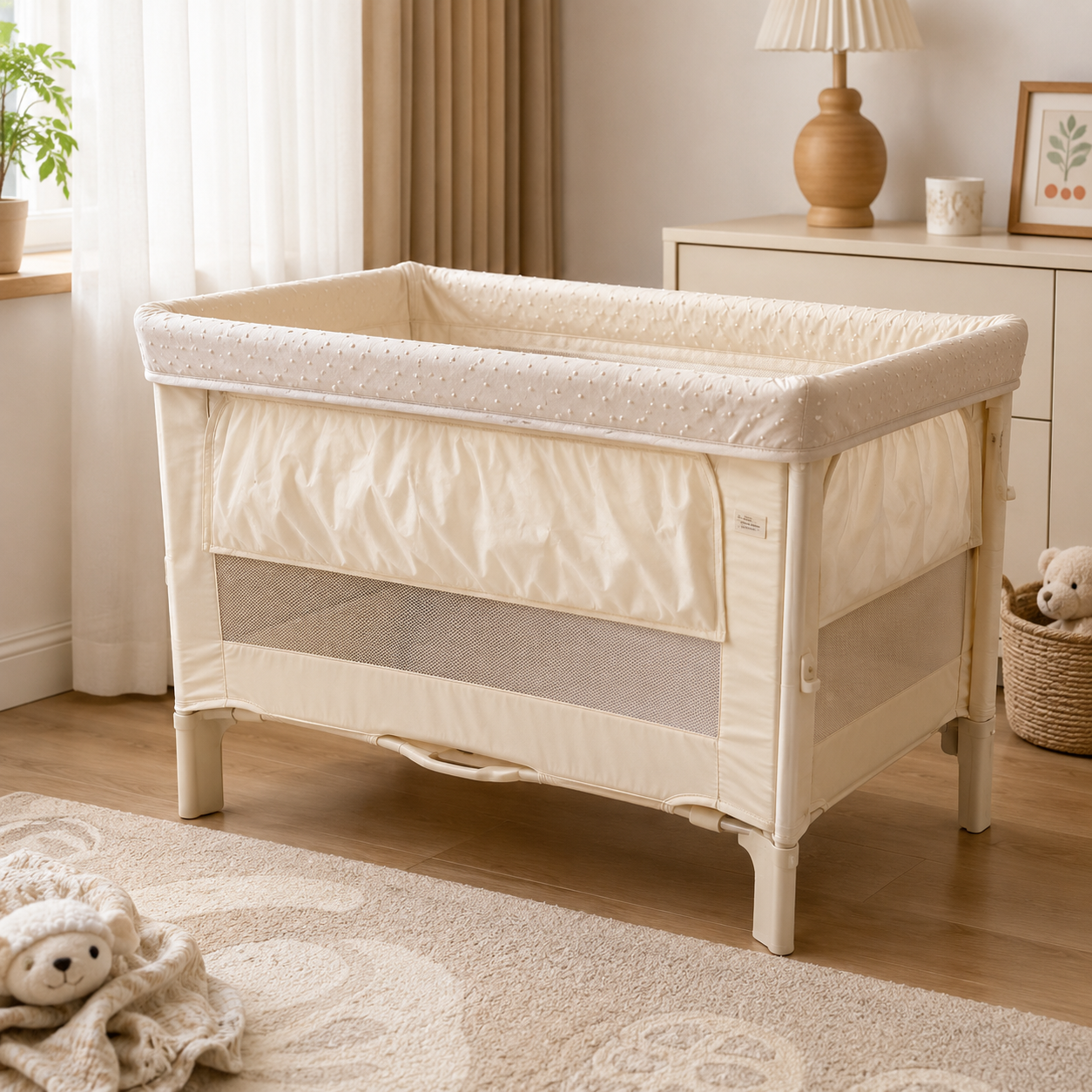 PORTABLE BABY BEDSIDE SLEEPER COT - BEIGE