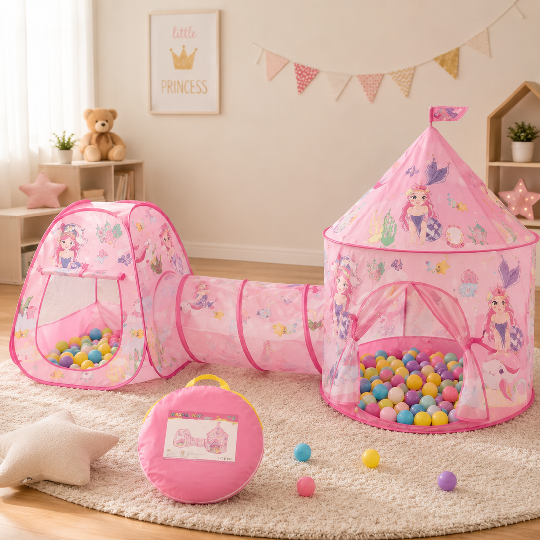 PRINCESS KIDS PLAY TENT WITH CRAWL TUNNEL