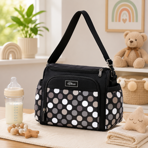 Baby Diaper Bag - Black Polka Dot Printed