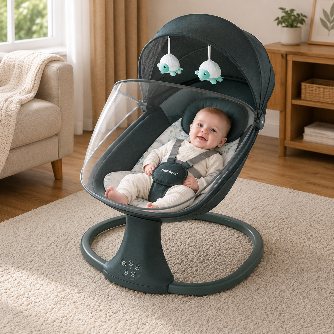 MASTELA ELECTRIC BABY ROCKER WITH MOSQUITO NET - GREEN