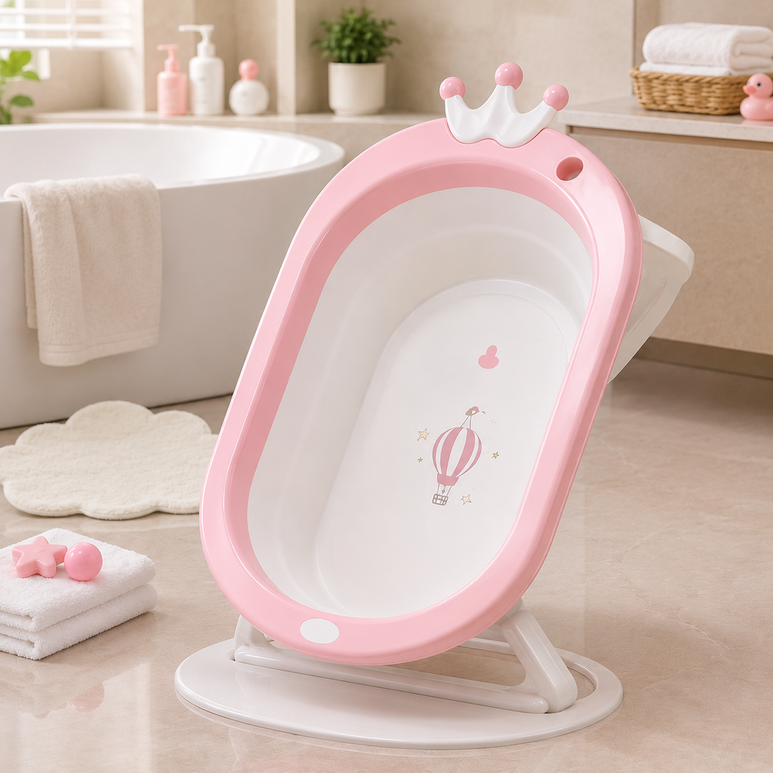 FOLDABLE BABY BATH TUB WITH STAND - PINK
