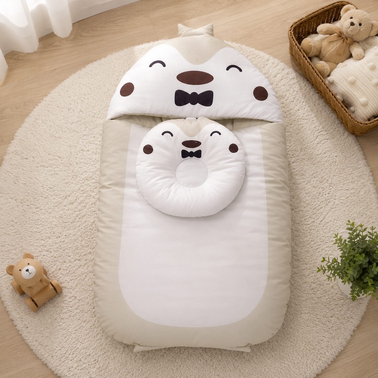 CARTOON CHICK DESIGN COTTON POLYESTER BABY SLEEPING BAG WITH MATCHING PILLOW