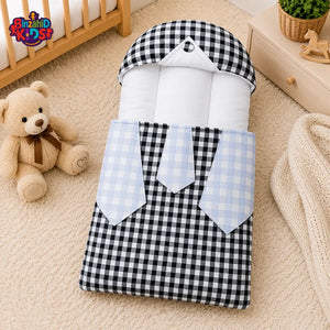 CHECKERED COTTON POLYESTER BABY CARRY NEST WITH SHIRT DESIGN - BLACK