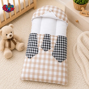 CHECKERED COTTON POLYESTER BABY CARRY NEST WITH SHIRT DESIGN - BROWN