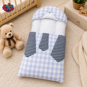 CHECKERED COTTON POLYESTER BABY CARRY NEST WITH SHIRT DESIGN - GREY