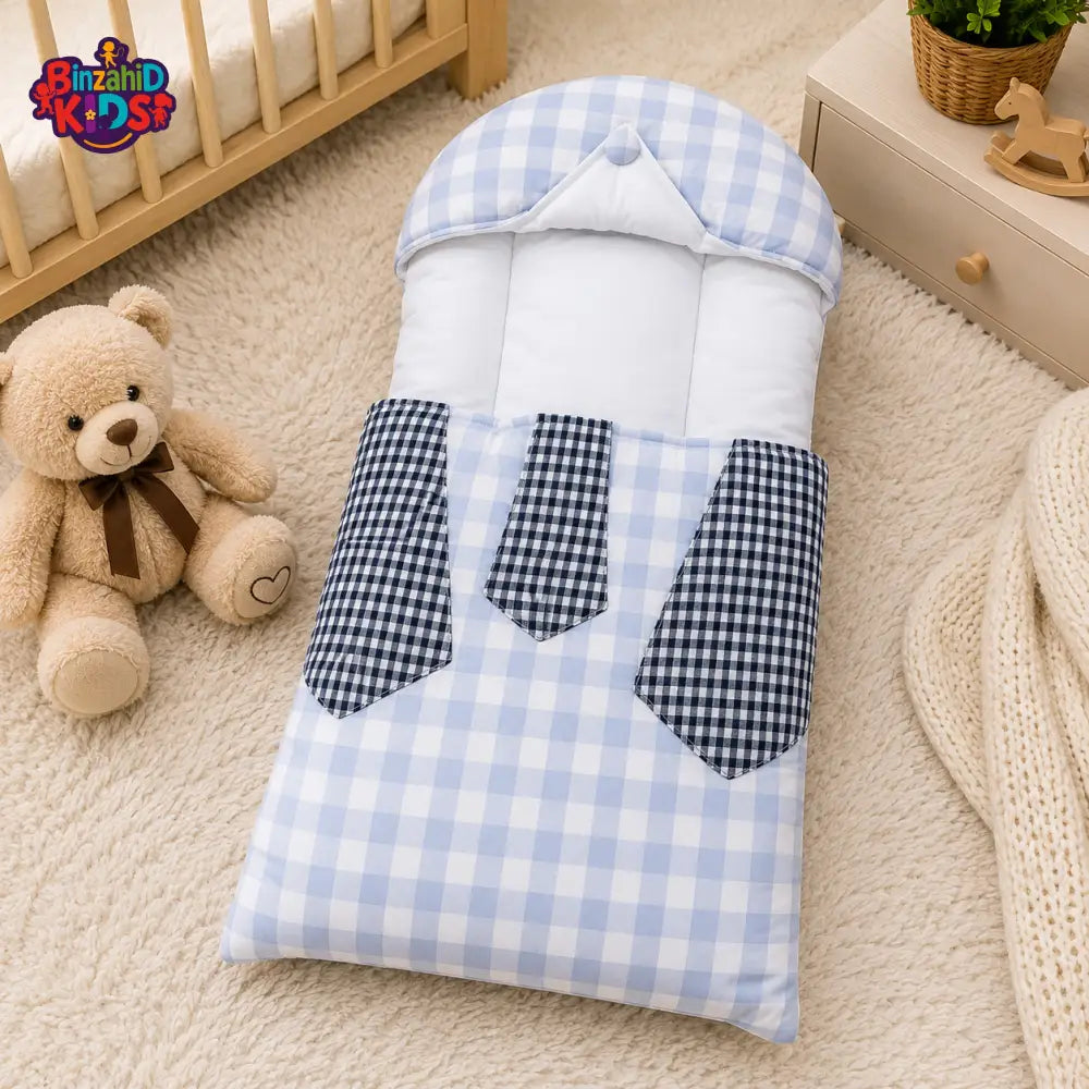 CHECKERED COTTON POLYESTER BABY CARRY NEST WITH SHIRT DESIGN - GREY