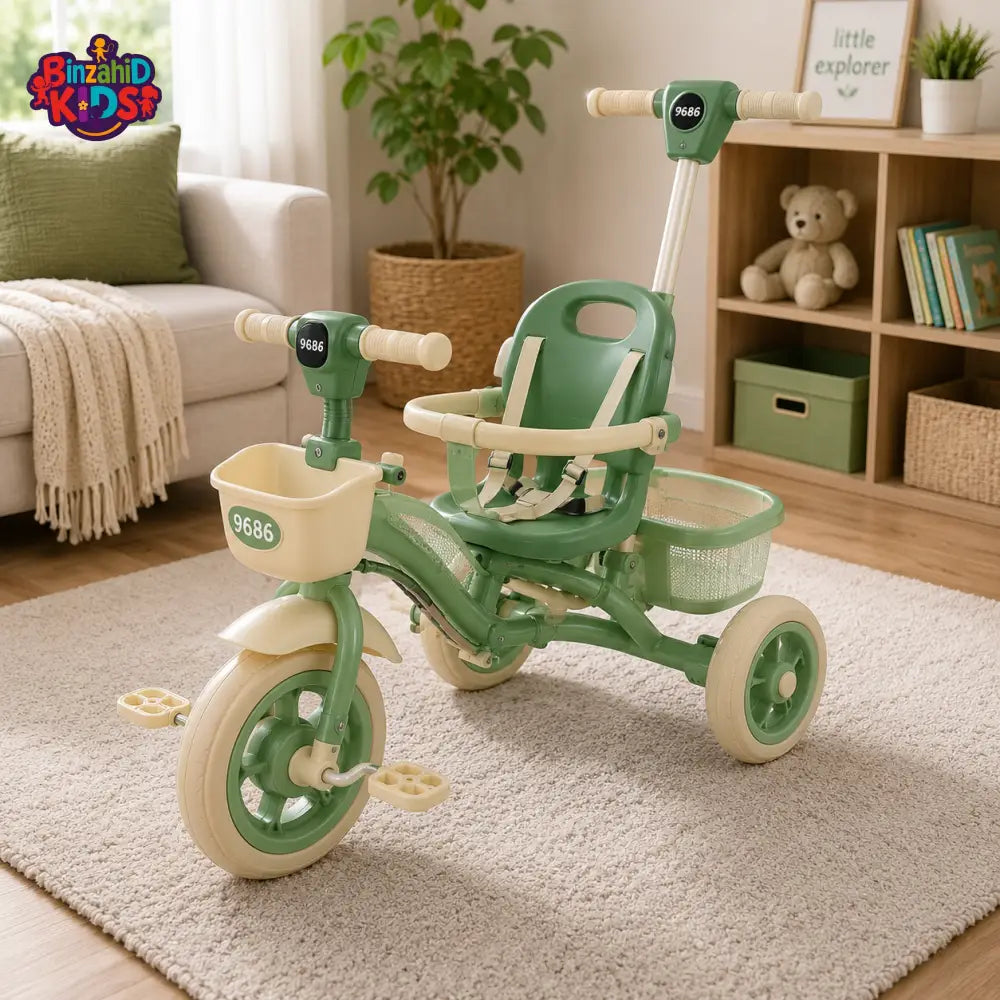 CLASSIC KIDS PEDAL TRICYCLE WITH BASKET - GREEN