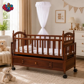 CLASSIC WOODEN BABY CRIB WITH STORAGE DRAWER