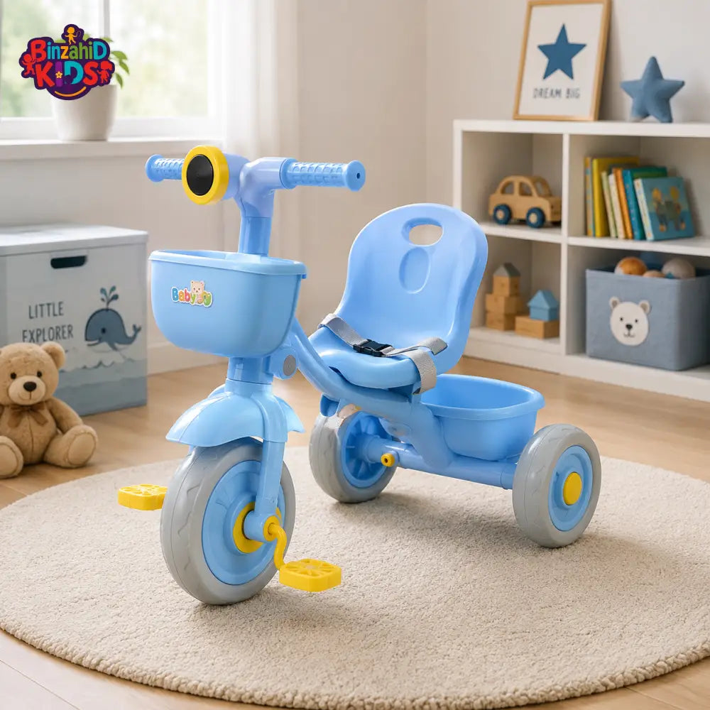 CUTE BABY PEDAL TRICYCLE WITH BACKREST - BLUE