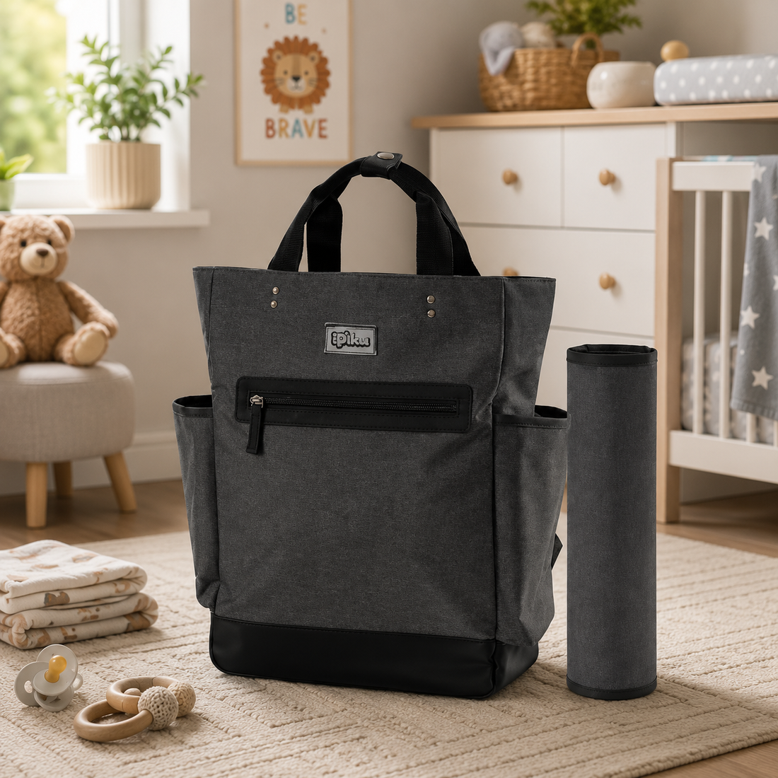 Baby Diaper Bag Pack Minimal Textured Grey