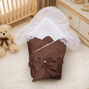 SATIN POLYESTER BABY CARRY NEST WITH LACE CANOPY - BROWN