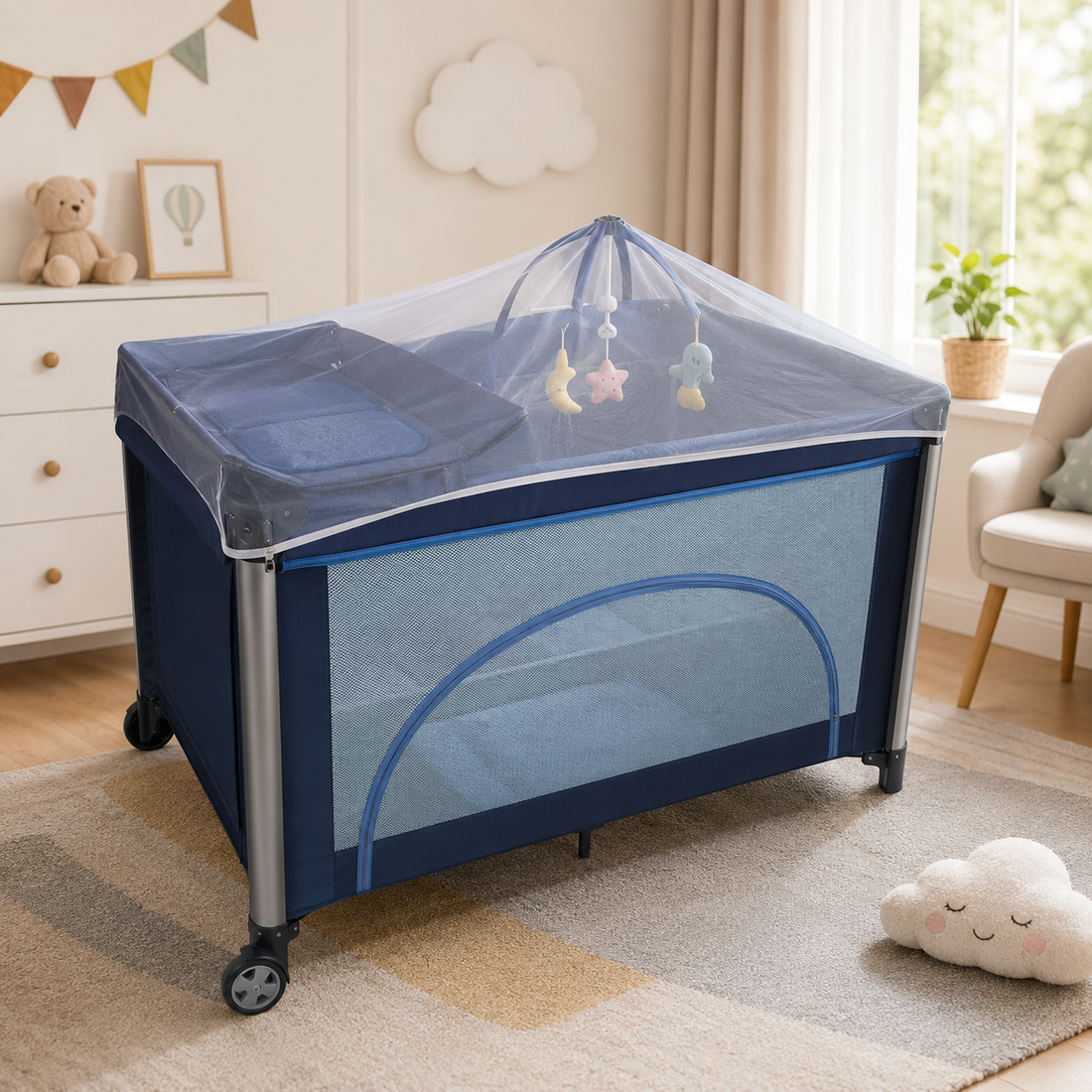 BABY PLAYPEN COT WITH MOSQUITO NET COVER