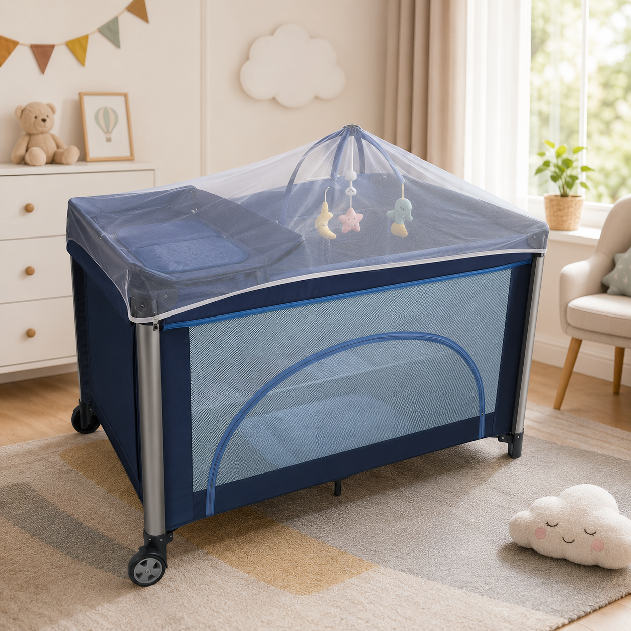 BABY PLAYPEN COT WITH MOSQUITO NET COVER