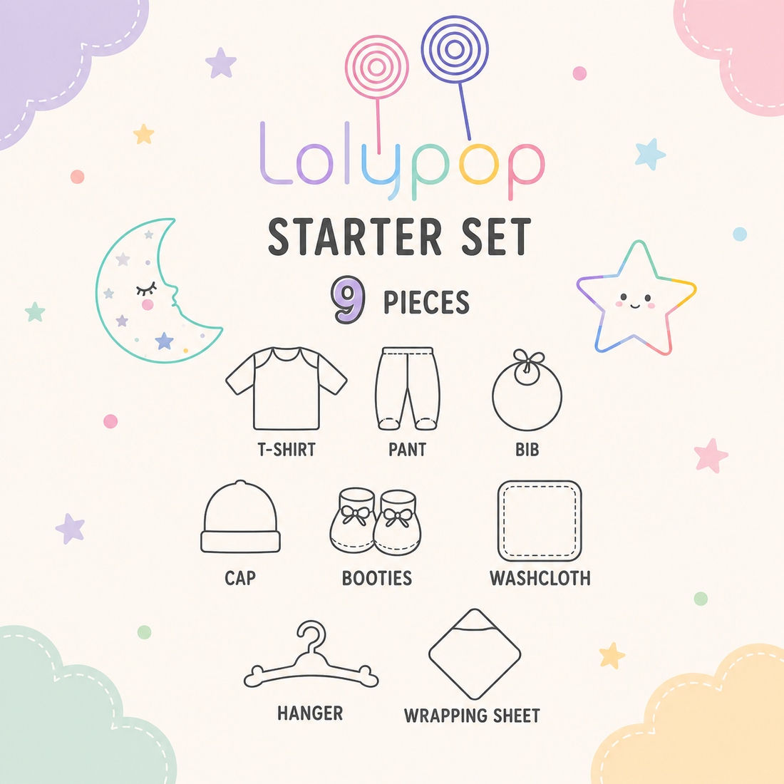 LOLYPOP 9 PCS NEWBORN BABY STARTER GIFT SET – I LOVE MY FAMILY EMBROIDERED DESIGN (BABY BLUE)