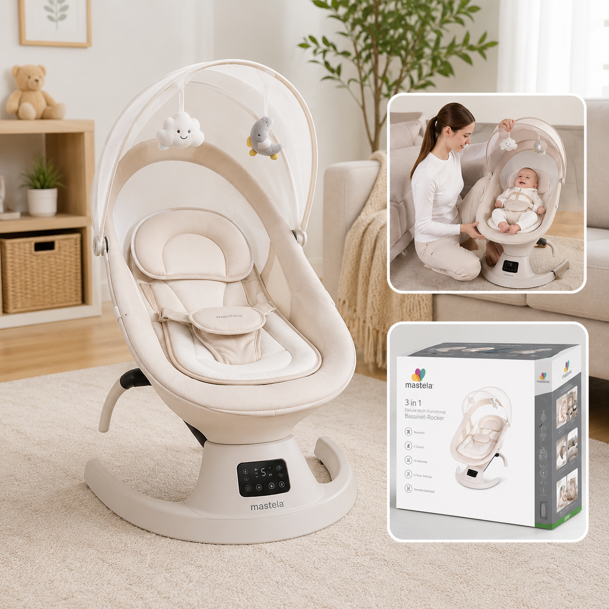 MASTELA 3-IN-1 ELECTRIC BABY BASSINET ROCKER - SKIN