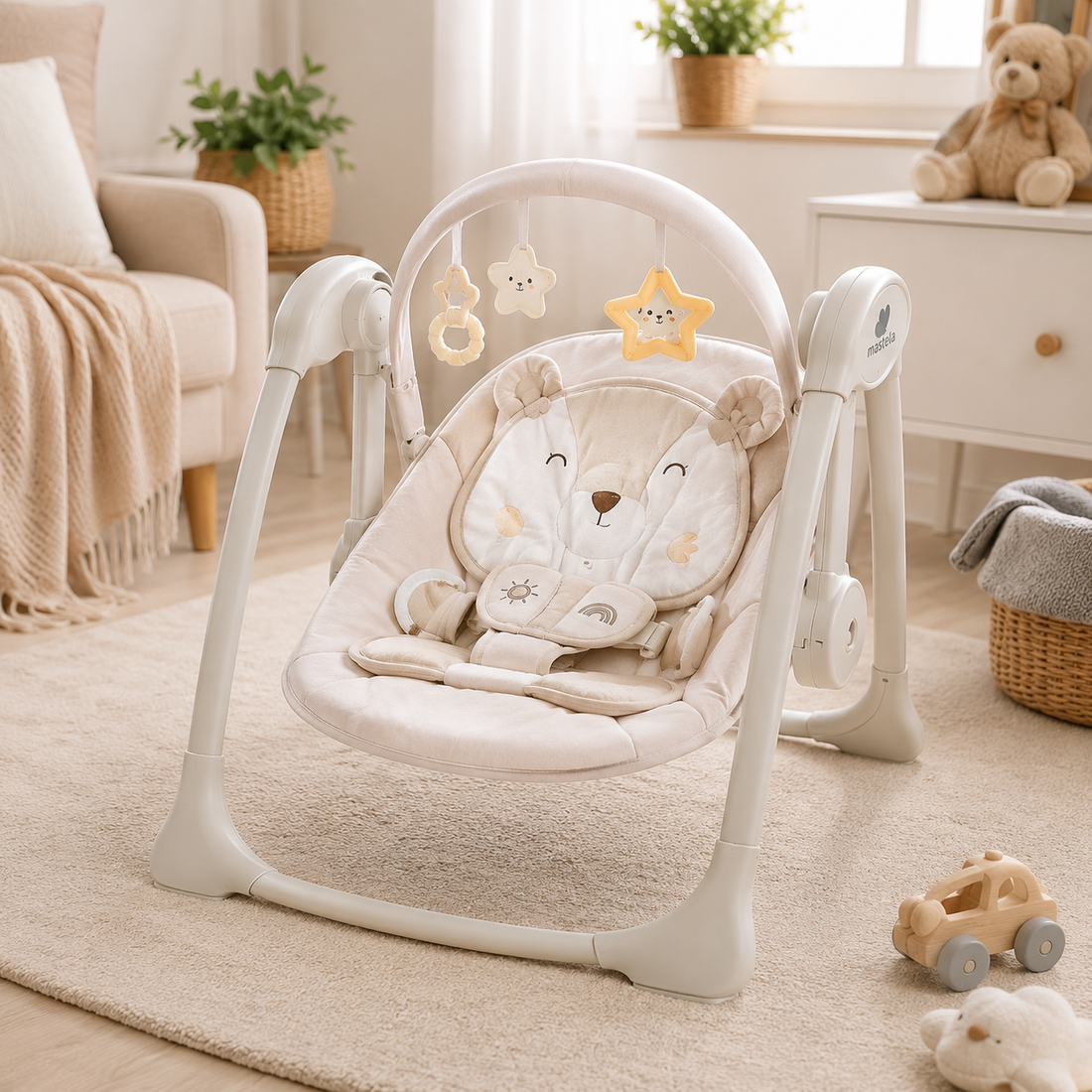 MASTELA BABY SOOTHING SWING WITH PLUSH BEAR SEAT - WHITE