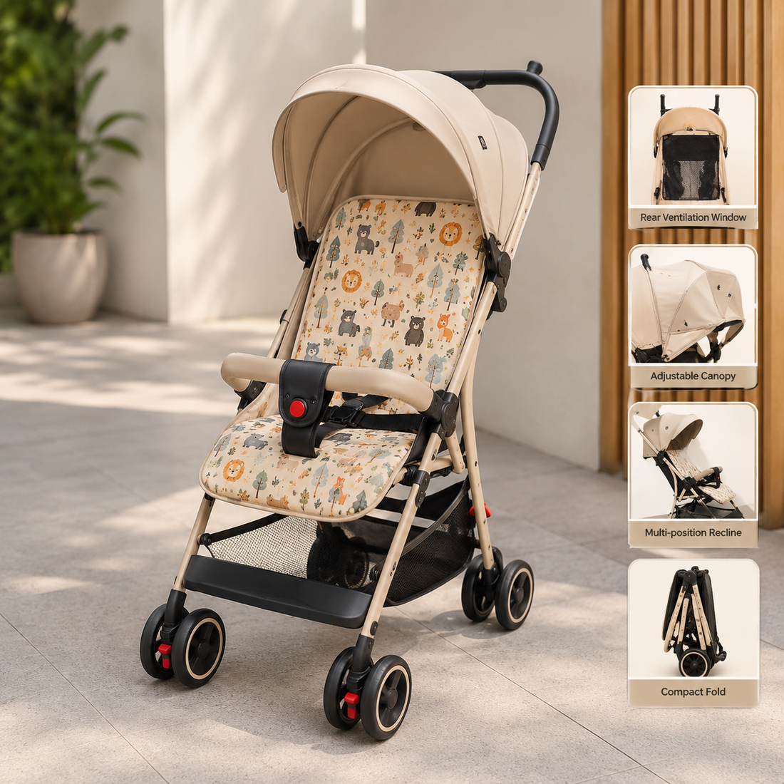 JOYOUS COMPACT BABY STROLLER - BEIGE
