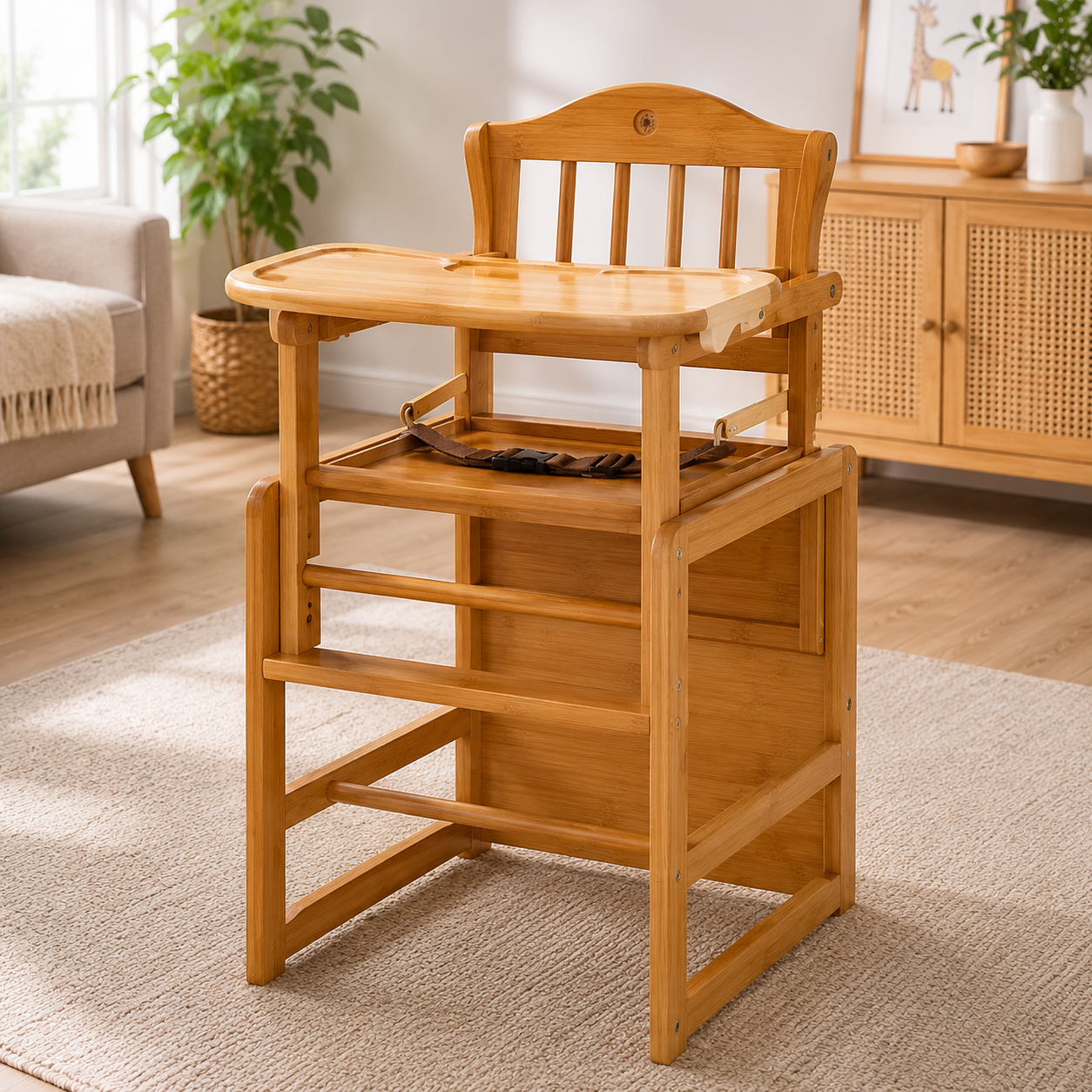WOODEN BABY FEEDING HIGH CHAIR WITH TABLE