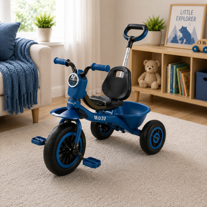 KIDS PEDAL TRICYCLE WITH STORAGE BASKET - BLUE