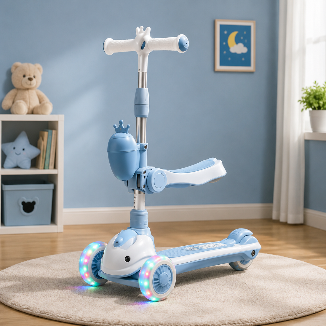 KIDS FOLDING GLIDER SCOOTER WITH STORAGE BASKET - BLUE