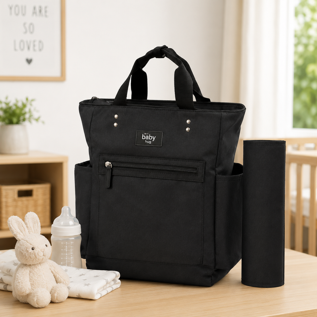 Baby Diaper Bag Pack Minimal Textured Black