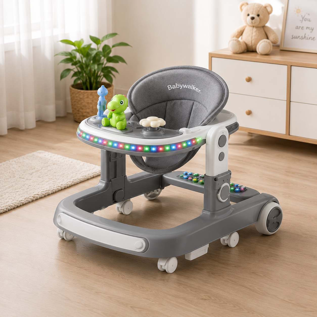 PREMIUM BABY WALKER WITH ACTIVITY TRAY - GREY