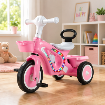 MUSICAL KIDS TRICYCLE WITH STORAGE BASKET - PINK