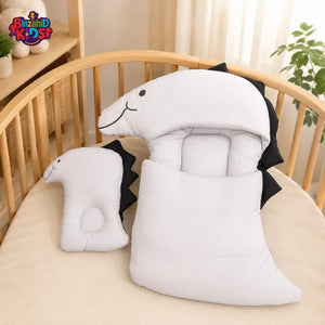 DINOSAUR DESIGN COTTON POLYESTER BABY SLEEPING BAG WITH MATCHING PILLOW - WHITE