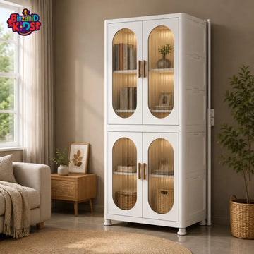 DOUBLE DOOR BABY STORAGE WARDROBE CABINET WITH TRANSPARENT PANELS AND LARGE CAPACITY STORAGE