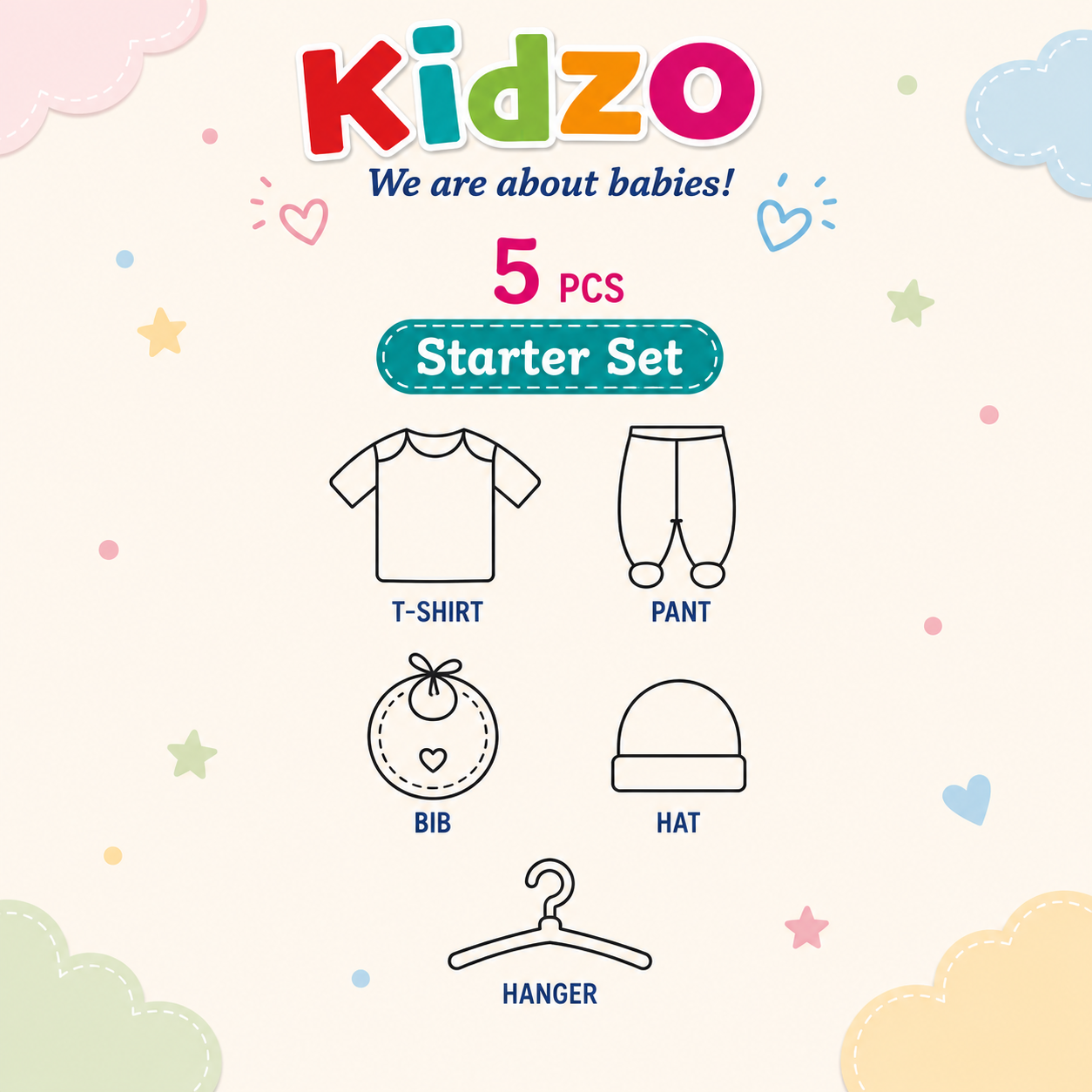 KIDZO 5 PCS NEWBORN BABY GIFT SET – PRINCE EMBROIDERED DESIGN (WHITE)