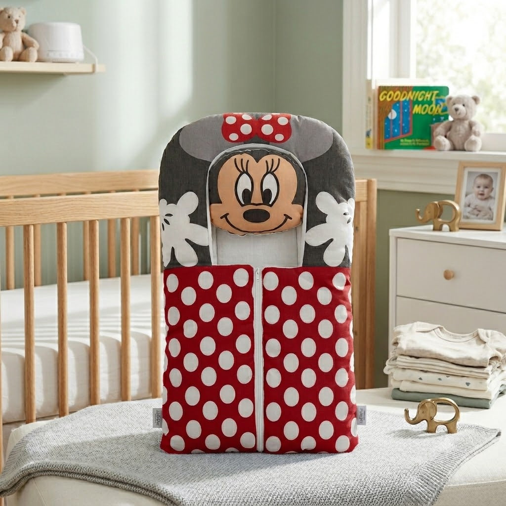 PREMIUM BABY SLEEPING BAG & BEDDING SET – POLKA DOT CARTOON DESIGN (RED & GREY)
