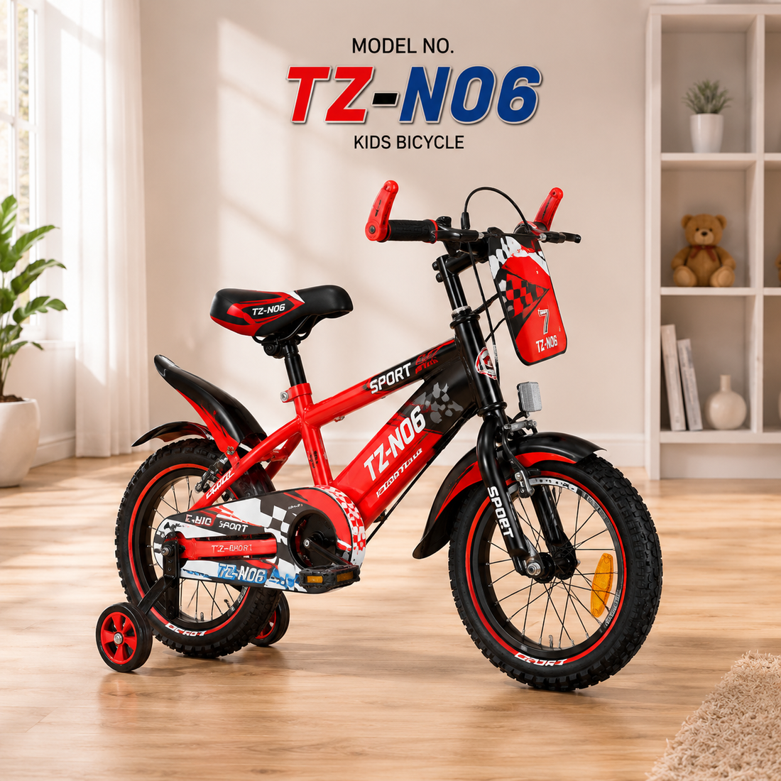 KIDS TRAINING BICYCLE WITH SUPPORT WHEELS - RED