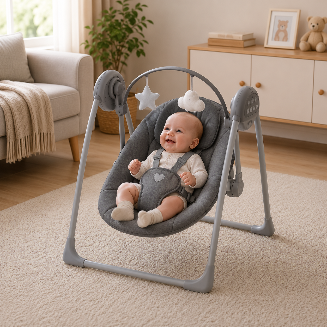 MASTELA ELECTRIC BABY SWING WITH SOOTHING MOTION - GREY