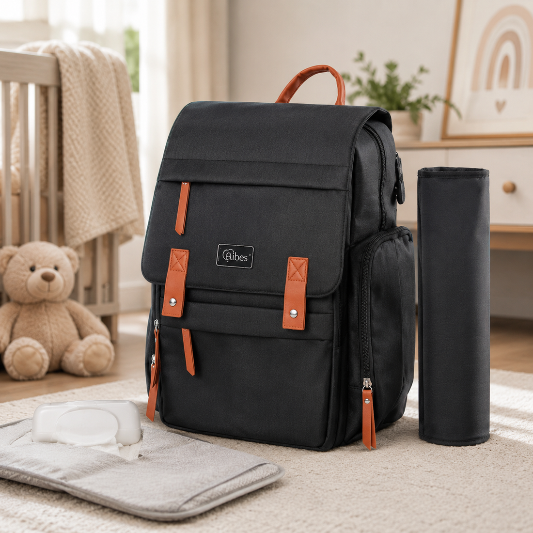 TINNIES DIAPER BACKPACK – BLACK HANDS-FREE COMFORT FOR MODERN MOMS