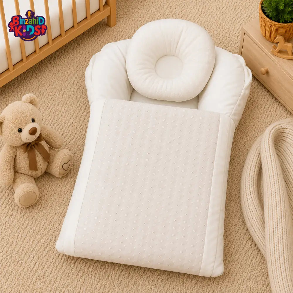 EMBROIDERED COTTON POLYESTER BABY BEDDING SET WITH DONUT PILLOW