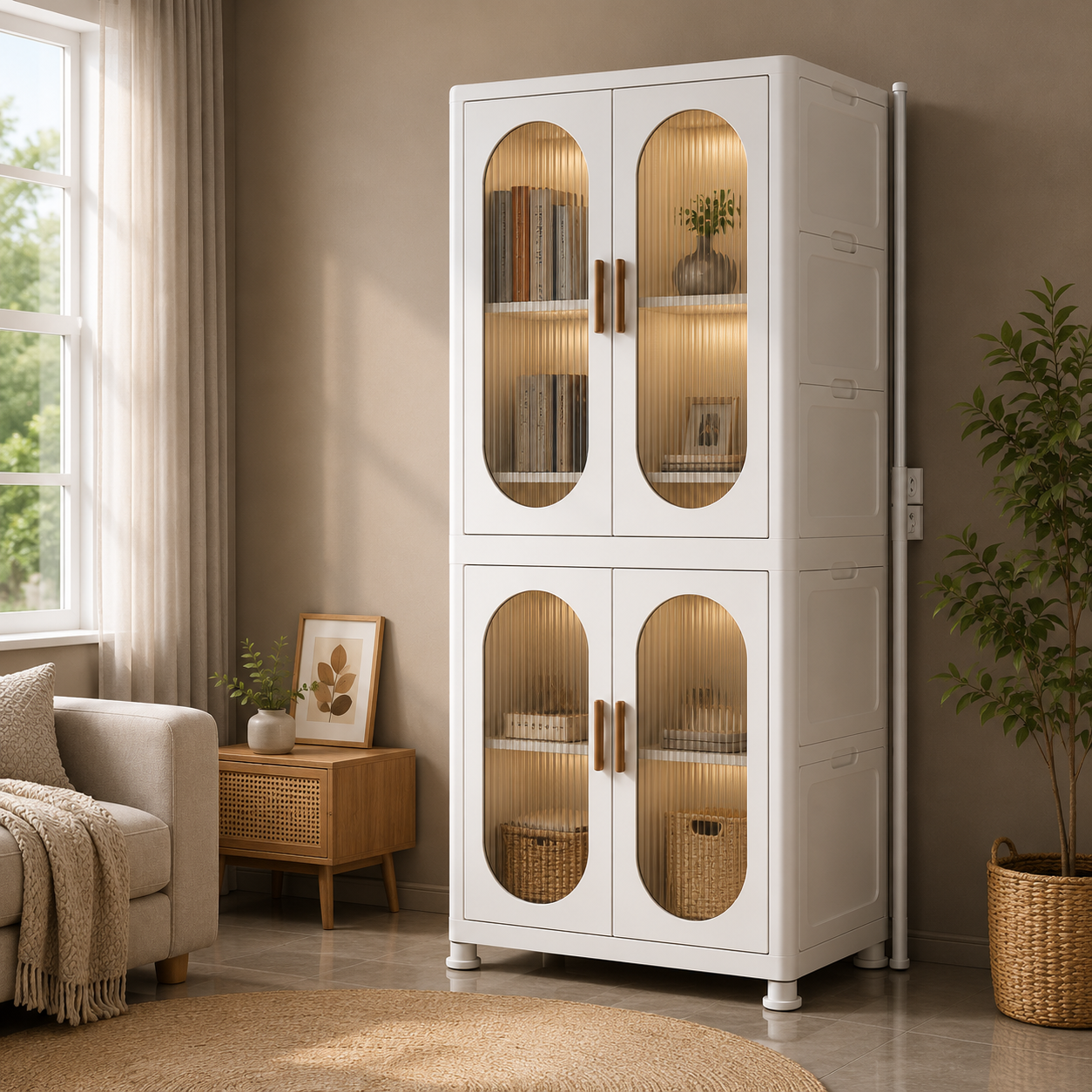 DOUBLE DOOR BABY STORAGE WARDROBE CABINET WITH TRANSPARENT PANELS AND LARGE CAPACITY STORAGE