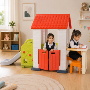 KIDS PLAYHOUSE WITH SLIDE AND STUDY TABLE - ORANGE
