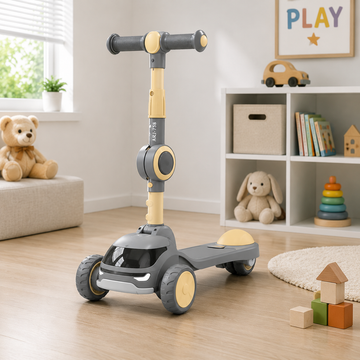 FOLDABLE KIDS 3-WHEEL KICK SCOOTER WITH LED WHEELS - GREY