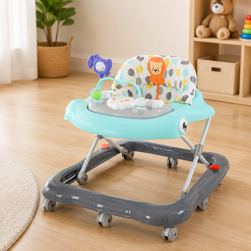 TINNIES BLUE BABY WALKER – PADDED SEAT & TOY TRAY