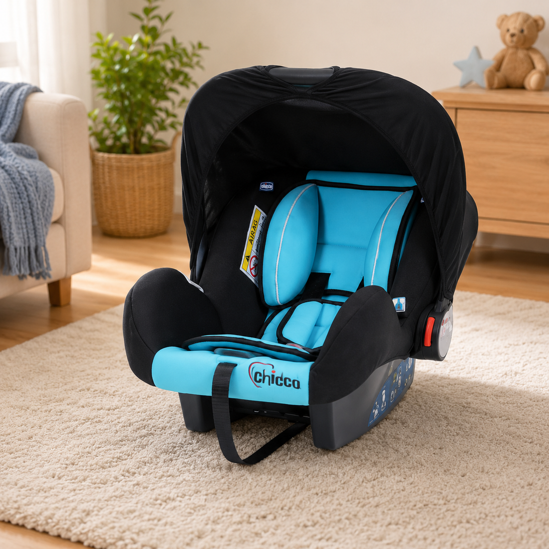 TINNIES COMFORTABLE & SECURE BABY CARRIER CAR SEAT – INFANT ROCKER WITH CANOPY (GREEN 0-18 MONTHS)