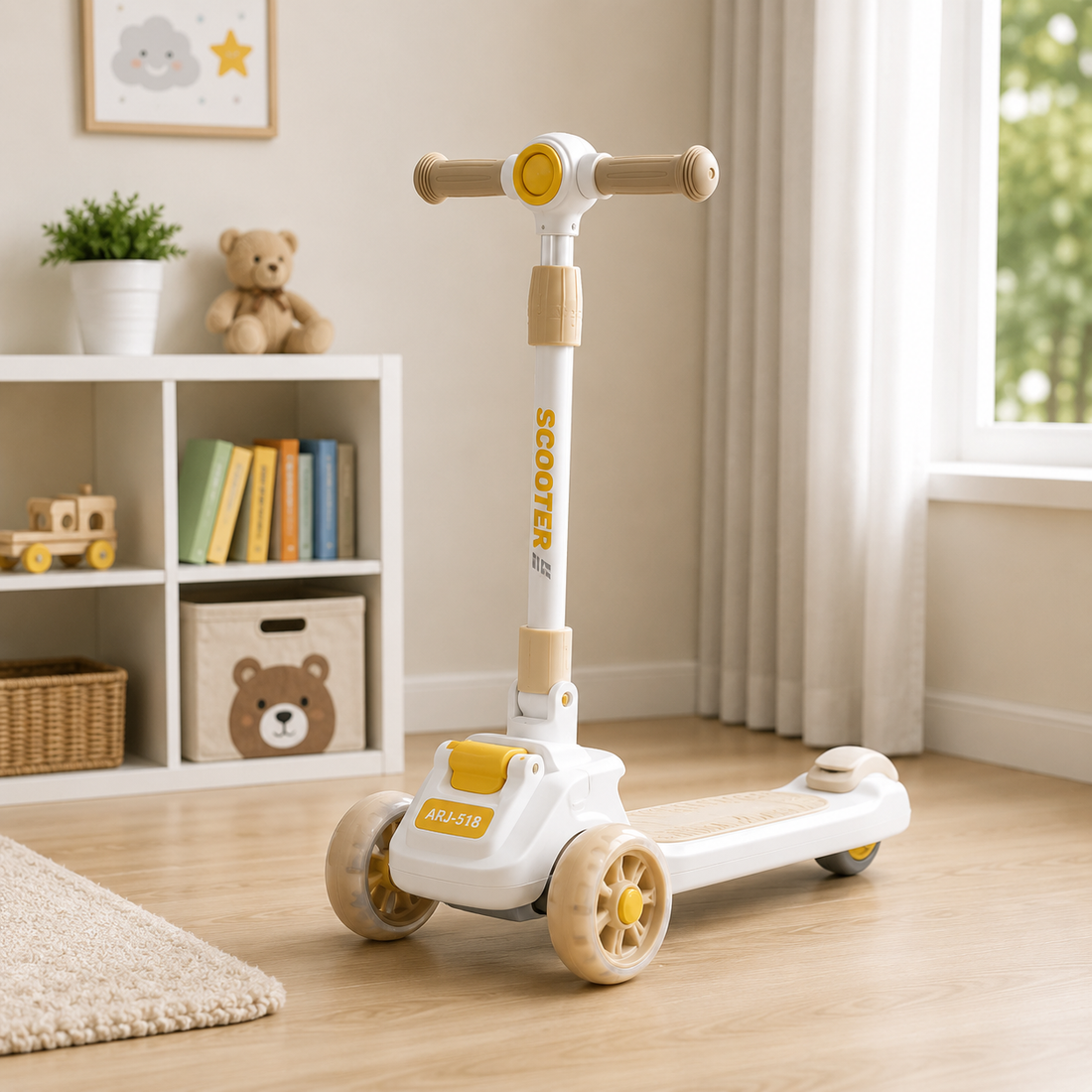 KIDS 3-WHEEL SCOOTER WITH FLASHING WHEELS - WHITE