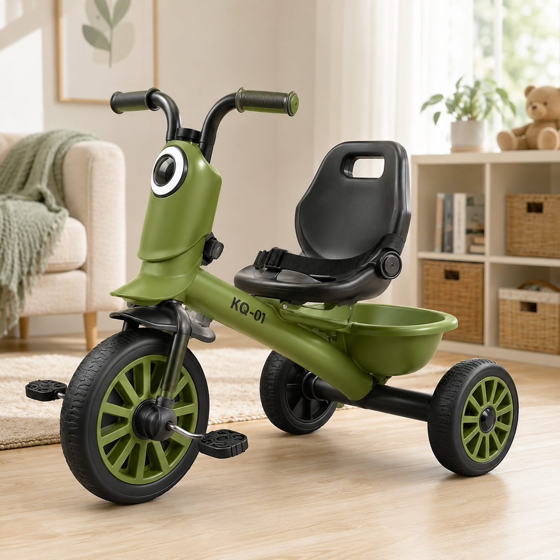 KIDS PEDAL TRICYCLE WITH STORAGE BASKET - GREEN