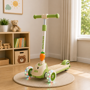 KIDS BALANCE SCOOTER WITH SEAT AND FLASH WHEELS - GREEN