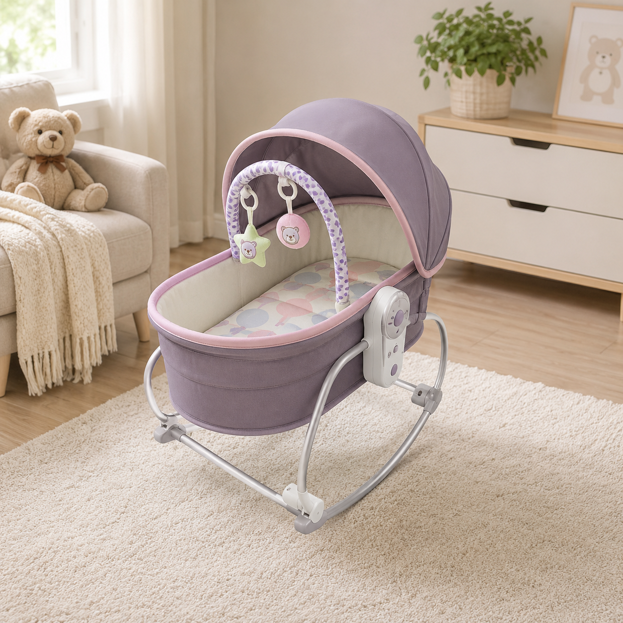 MASTELA 5 IN 1 LUXURY BABY BASSINET & ROCKING CRADLE - PURPLE