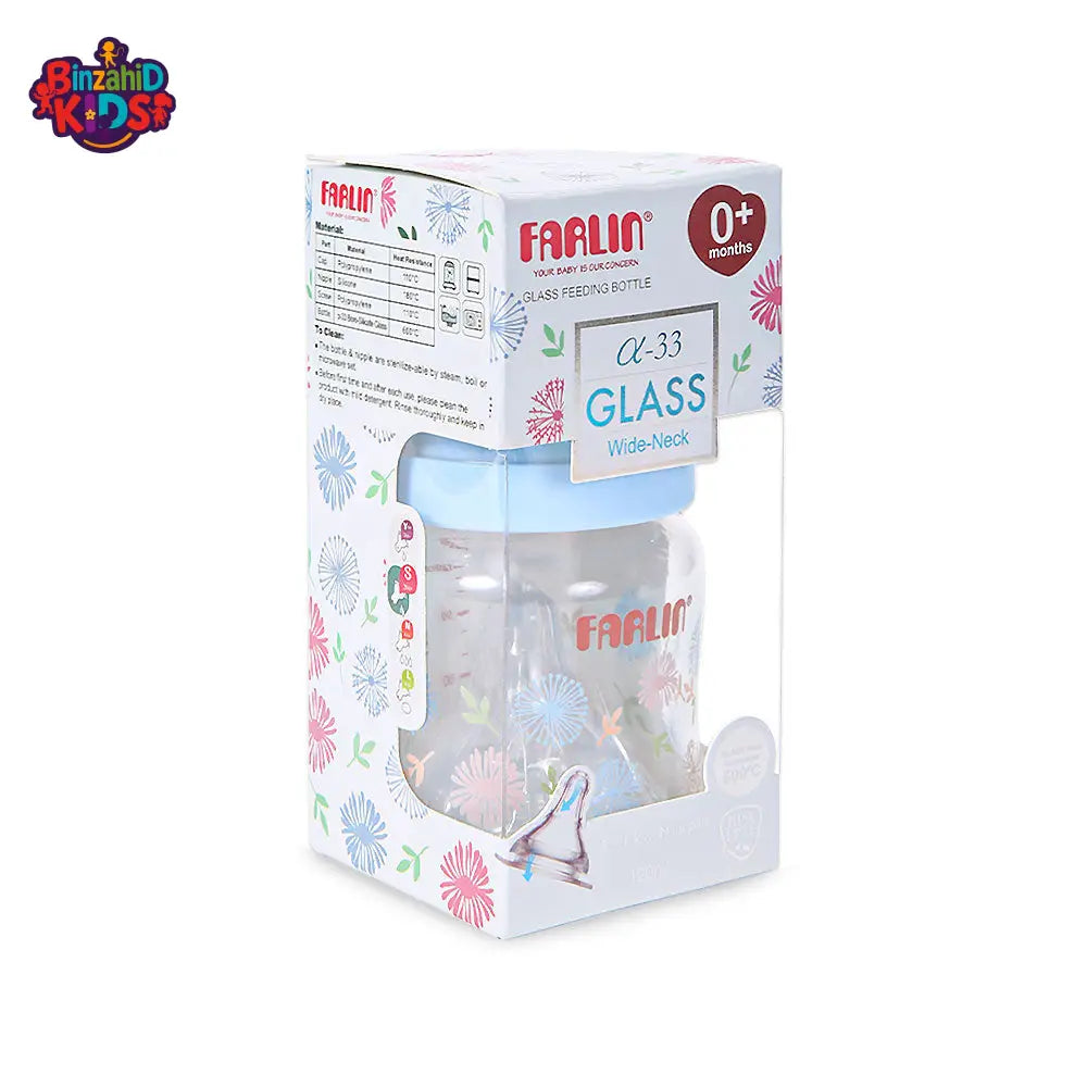 FARLIN WIDE-NECK GLASS FEEDER 120ML - BLUE