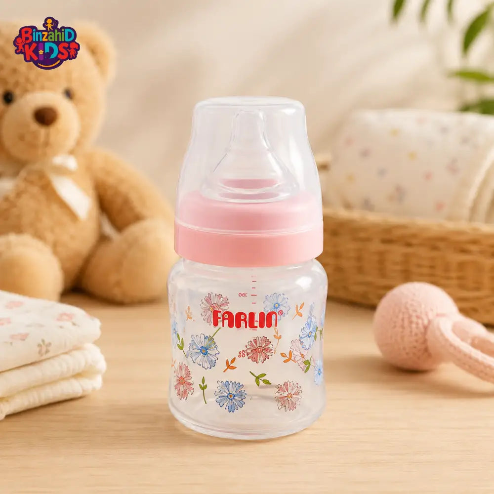 FARLIN WIDE NECK GLASS FEEDER 120ML - PINK