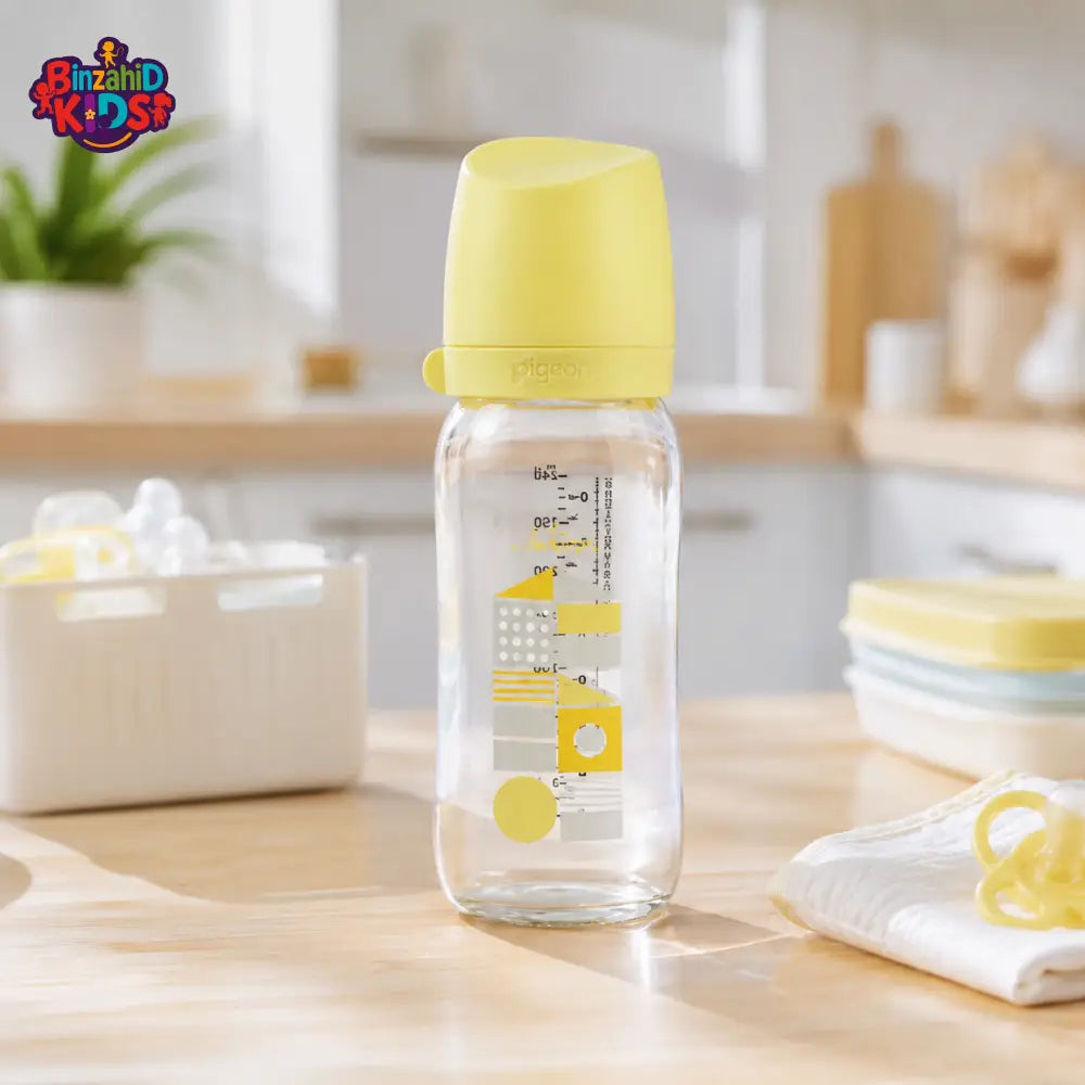 FARLIN WIDE NECK GLASS FEEDER 240ML - YELLOW