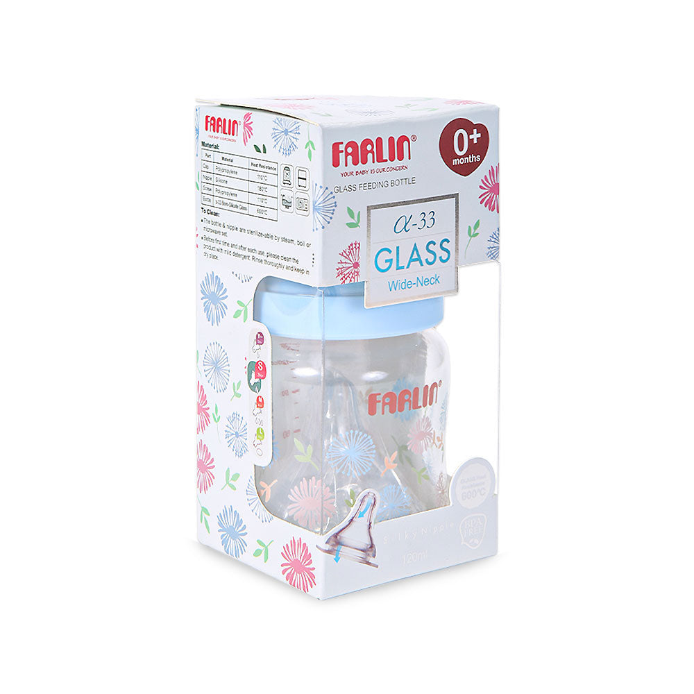 FARLIN WIDE-NECK GLASS FEEDER 120ML - BLUE