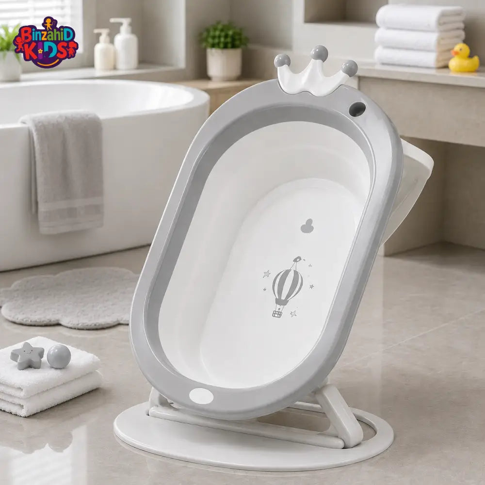 FOLDABLE BABY BATH TUB WITH STAND - GREY